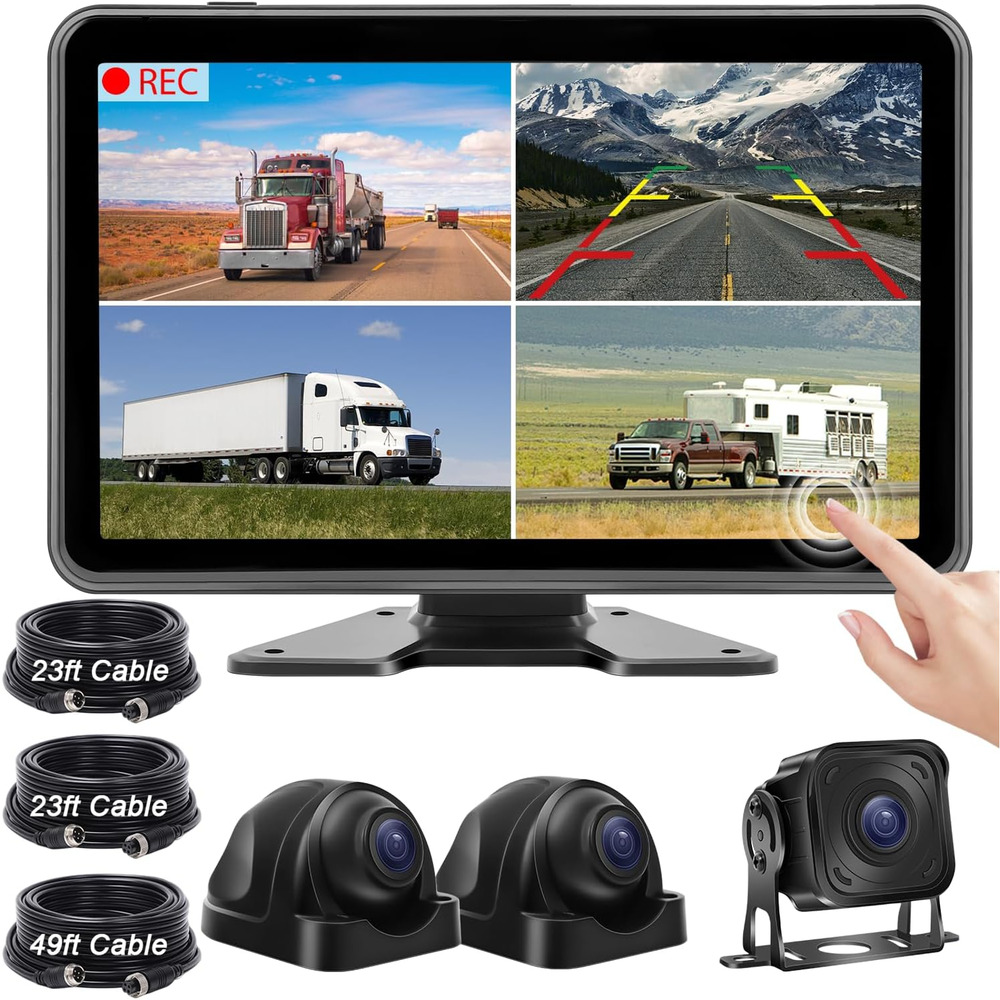 Losuudy L-YXCPA1 10.1" IPS Touch Screen 3-Camera Wired Backup System Truck RV